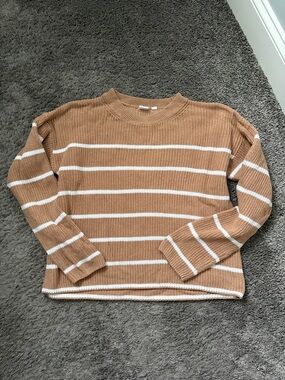 GAP Tan Ribbed Knit Crewneck Sweater